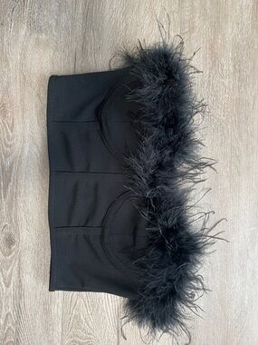 Black Feather Trim Bandeau Top